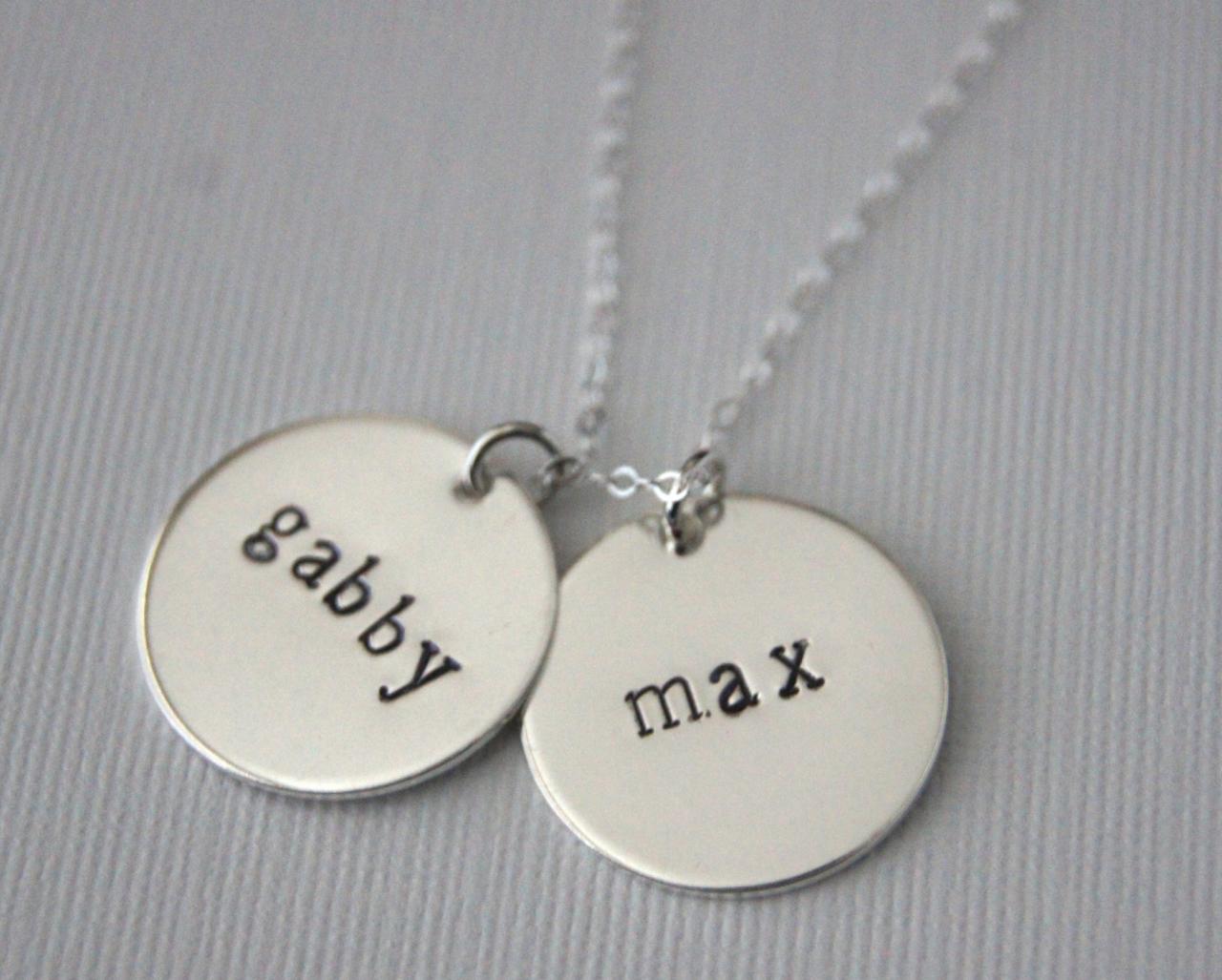 Personalized Sterling Silver Double Disc Necklace, Two 3/4" Discs