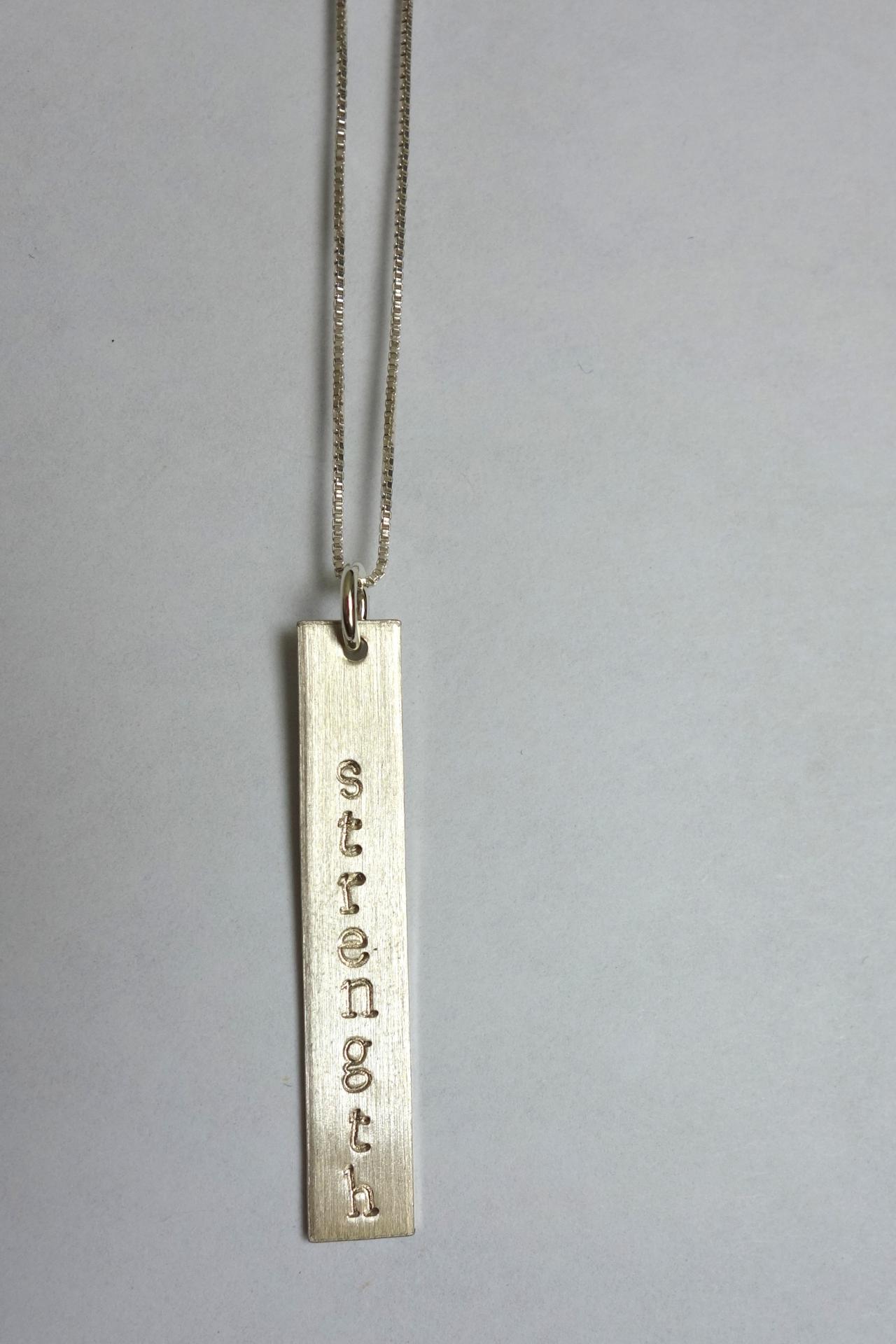 Personalized Necklace, Sterling Silver, 1.5" X .25" Bar With "strength" On It